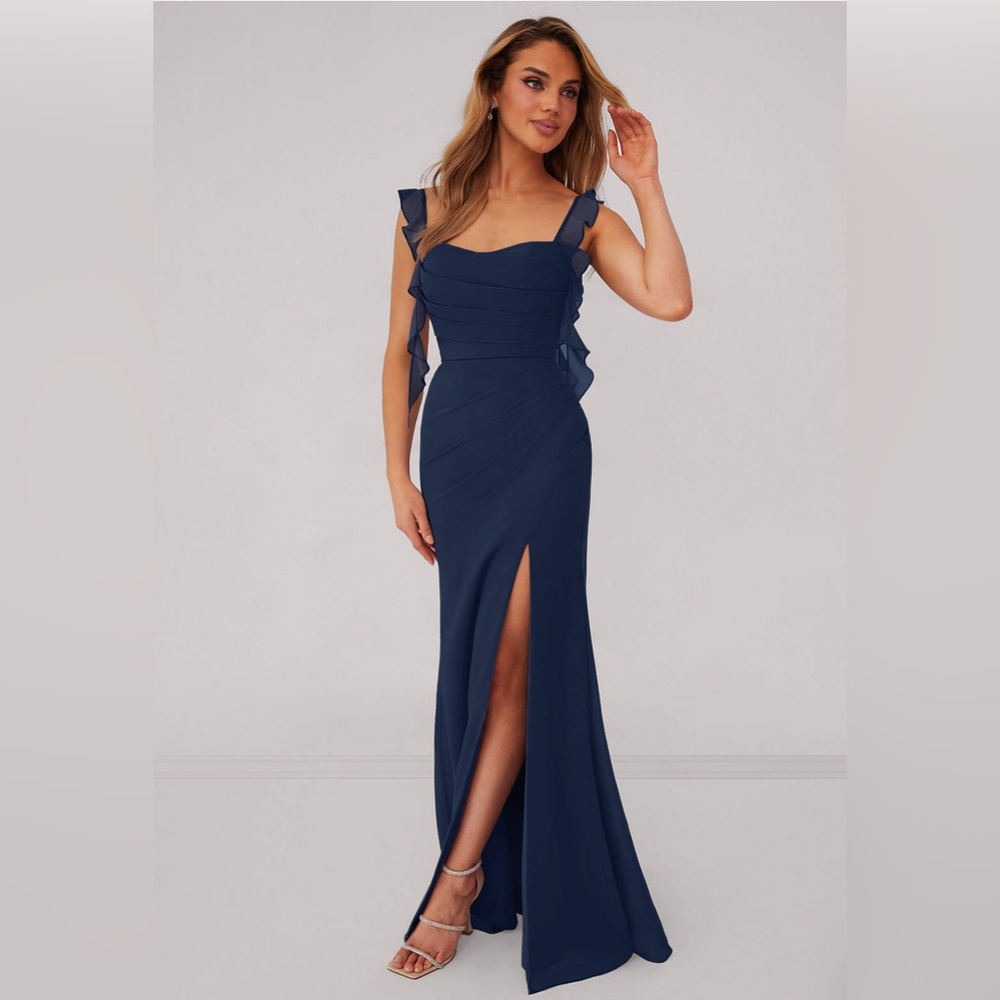 BARBIE™  AZAZIE 1002
Sweetheart Pleated Ruffle Chiffon Mermaid Dress Dark Navy